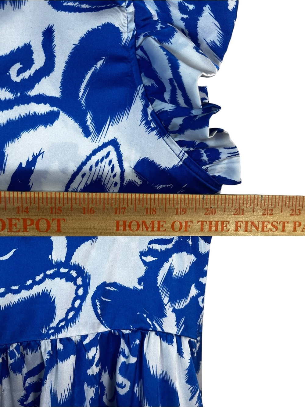 Jodiel Blue and White V-Neck Flutter Sleeve Tiered Swing Dress size L - Picture 5 of 12